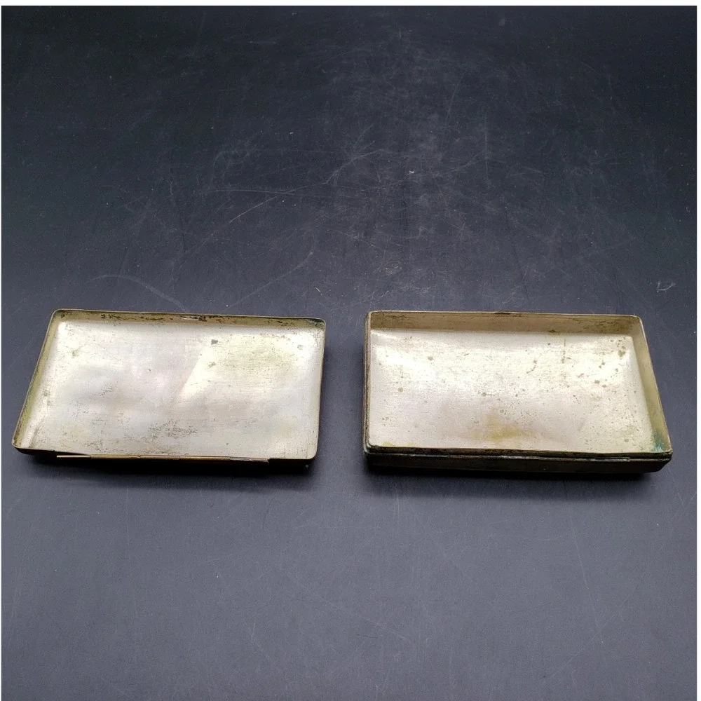Antique ca 1900s Brass Metal Tobacco Snuff Box Engraved Wave Pattern Hinged Lid
